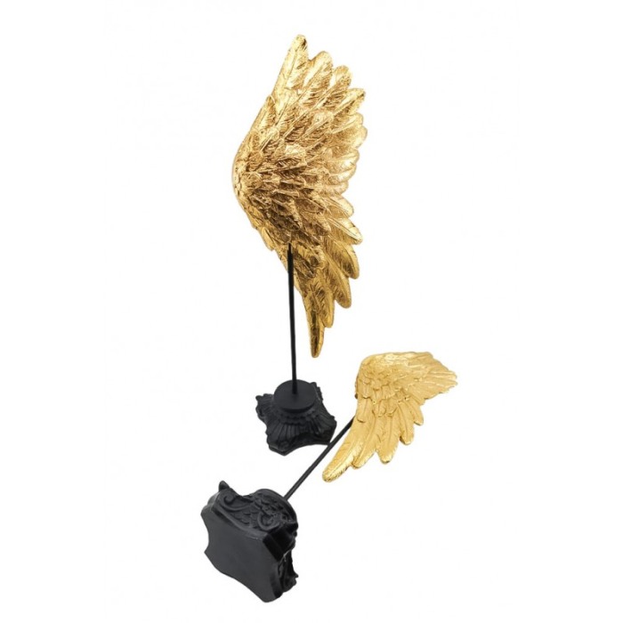 Set 2 statuete Golden Wings, create manual din rasina, design aripi, negru/ auriu, 44x13 cm [6]