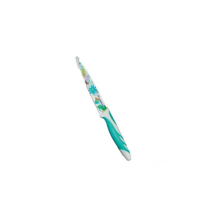 Set 3 cutite de bucatarie cu invelis ceramic, design floral ,maner din cauciuc antialunecare, alb/albastru, protectie antimicrob [4]