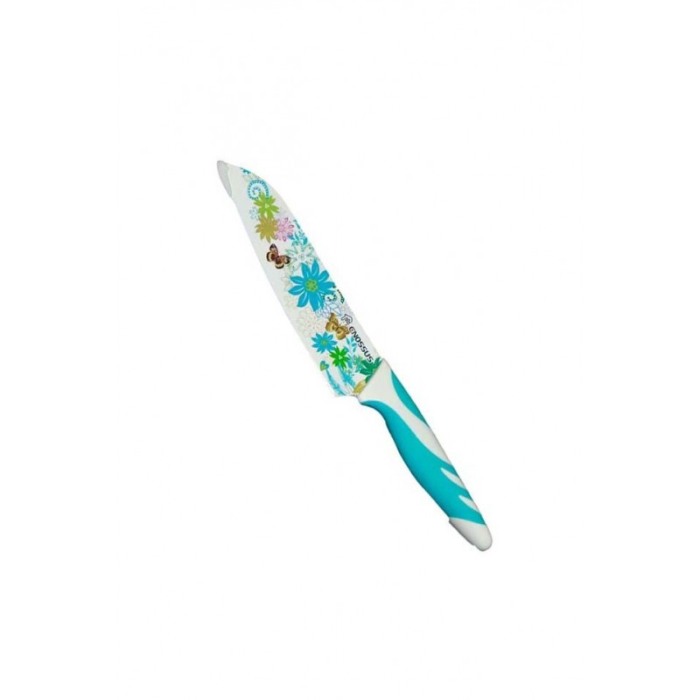 Set 3 cutite de bucatarie cu invelis ceramic, design floral ,maner din cauciuc antialunecare, alb/albastru, protectie antimicrob [5]