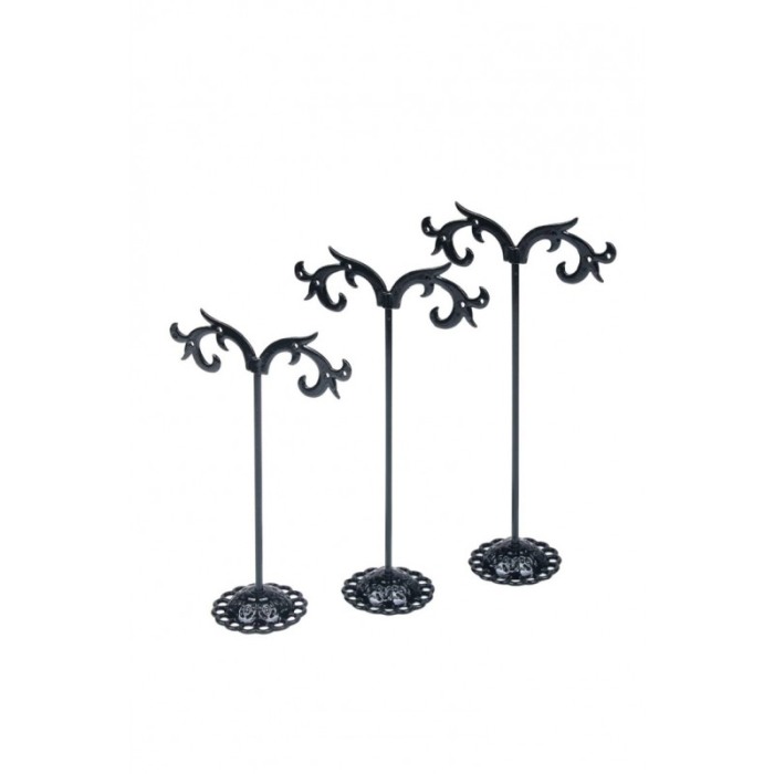 Set 3 suporturi metalice pentru cercei StandEar, multiple orificii, design minimalist, din metal, negru, Doty®️ [8]