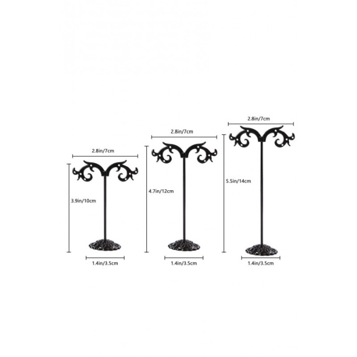 Set 3 suporturi metalice pentru cercei StandEar, multiple orificii, design minimalist, din metal, negru, Doty®️ [5]