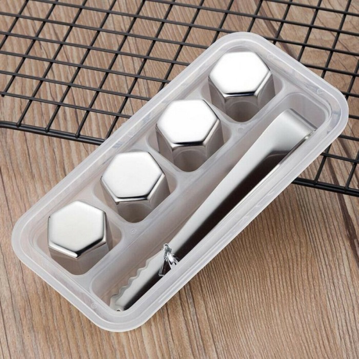 Set 4 cuburi hexagon de racire bauturi  din otel inoxidabil refrigerabile, reutilizabile , Doty [5]