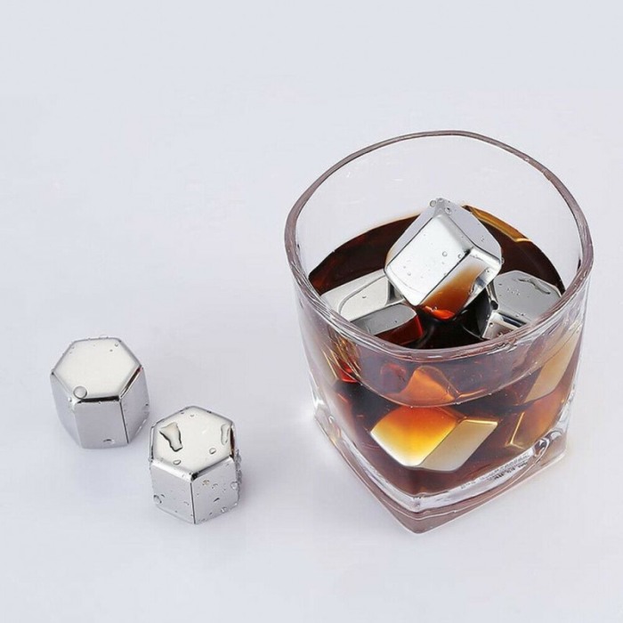 Set 4 cuburi hexagon de racire bauturi  din otel inoxidabil refrigerabile, reutilizabile , Doty [6]