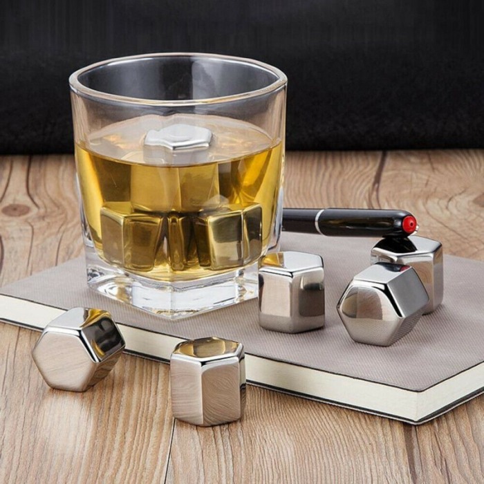 Set 4 cuburi hexagon de racire bauturi  din otel inoxidabil refrigerabile, reutilizabile , Doty [3]