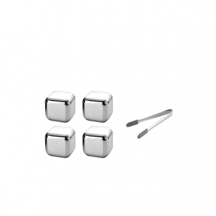 Set 4 cuburi patrate de racire bauturi InstantCold, din otel inoxidabil, refrigerabile, clema inclusa, reutilizabile [1]