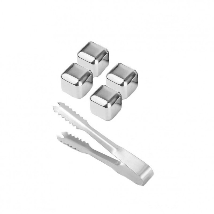 Set 4 cuburi patrate de racire bauturi InstantCold, din otel inoxidabil, refrigerabile, clema inclusa, reutilizabile [4]