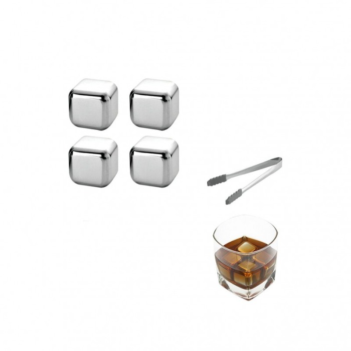 Set 4 cuburi patrate de racire bauturi InstantCold, din otel inoxidabil, refrigerabile, clema inclusa, reutilizabile [3]
