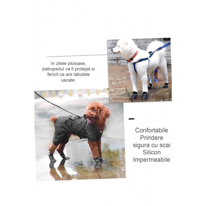 Set 4 ghetute din silicon Animali Boots Doty® pentru caini de talie medie/mare, cu scai, antiderapant, marime XL, 7.5x6 cm [6]