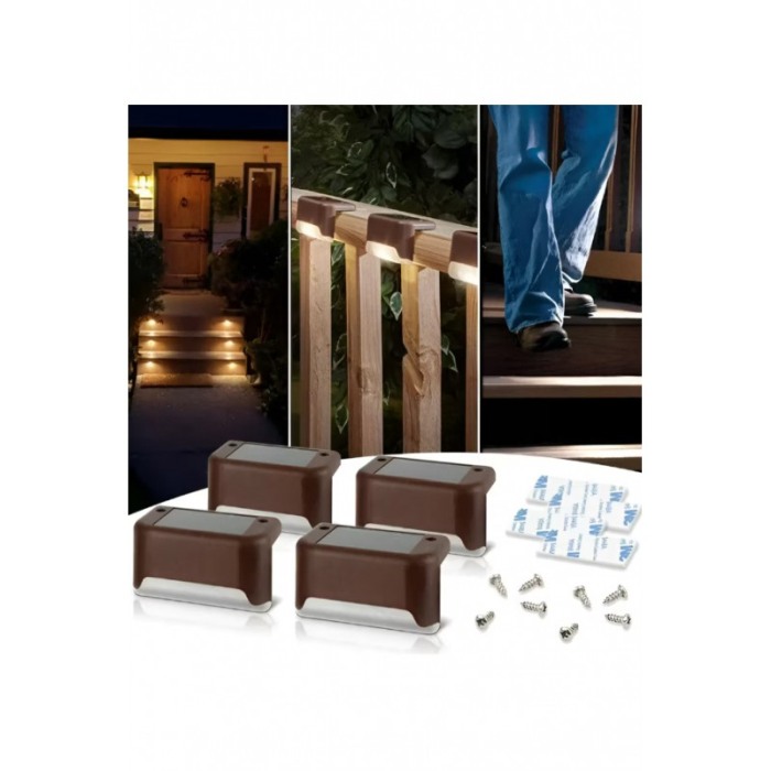Set 4 lampi solare EasyLight Doty®, sezor de lumina, pentru spatii exterioare, gradini, garduri, trepte, 8x5 cm, maro [4]