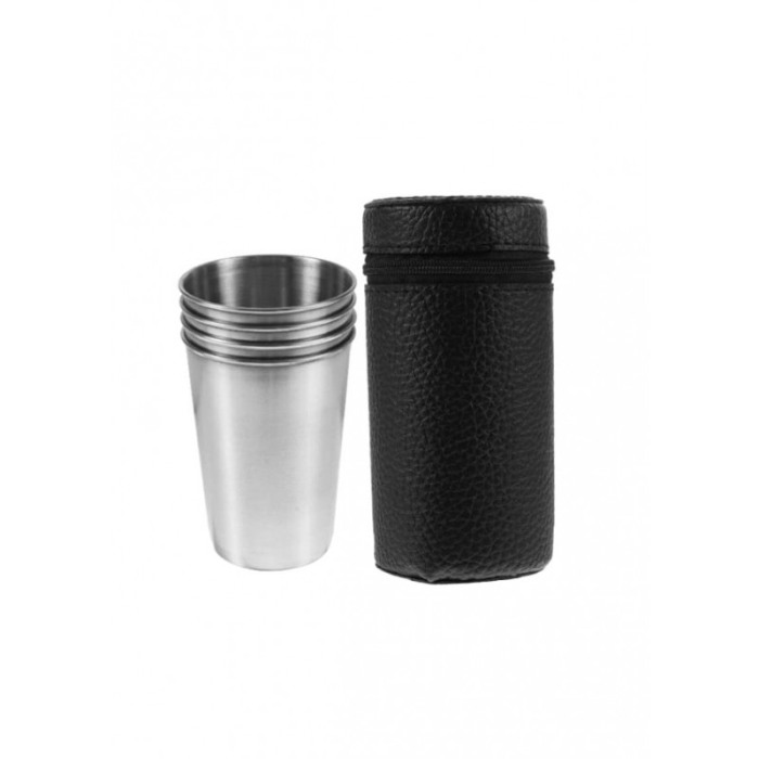 Set 4 pahare din inox, cu husa din piele ecologica cu fermoar, portabil, practic, 12x6 cm, negru, Doty® [7]