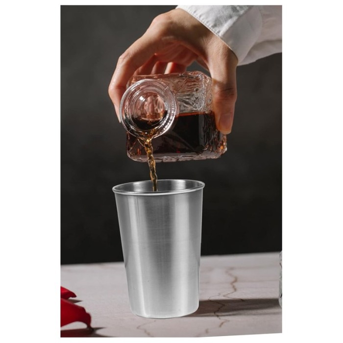 Set 4 pahare din inox, cu husa din piele ecologica cu fermoar, portabil, practic, 12x6 cm, negru, Doty® [2]