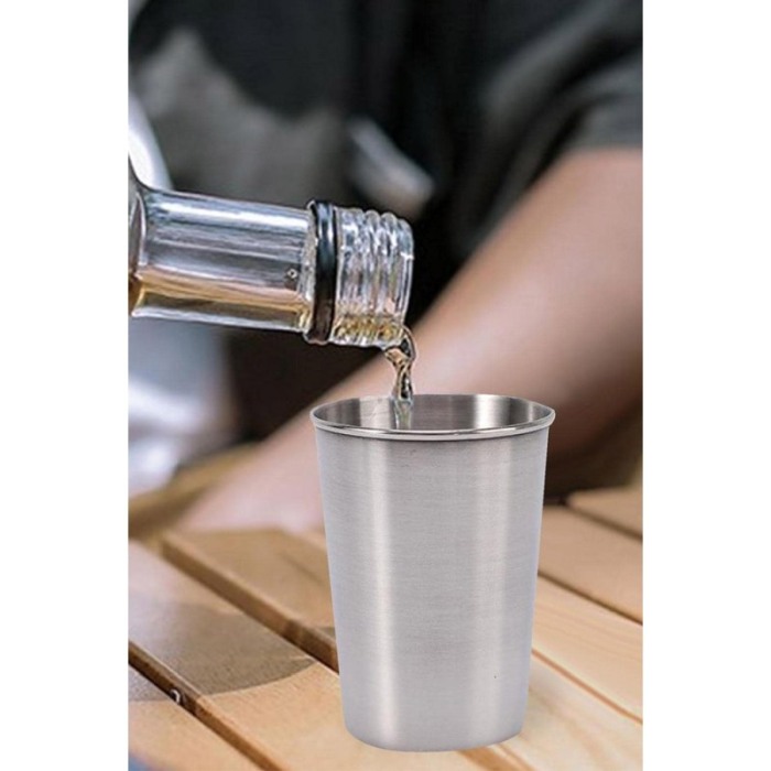 Set 4 pahare din inox, cu husa din piele ecologica cu fermoar, portabil, practic, 12x6 cm, negru, Doty® [4]