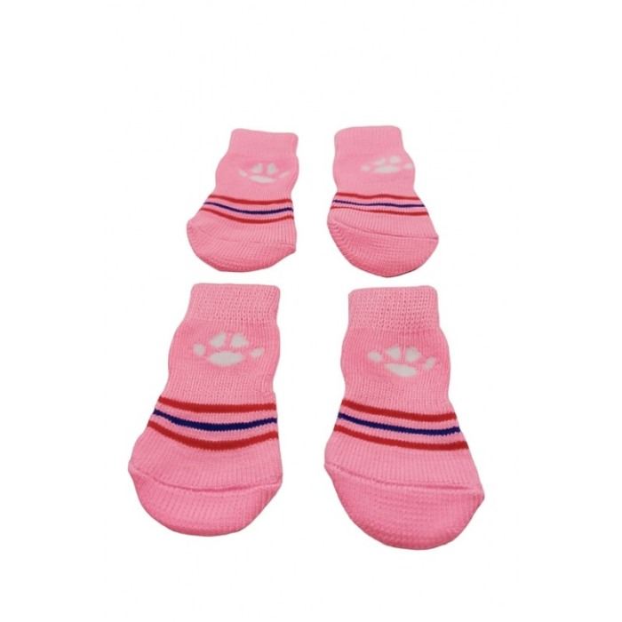 Set 4 Sosete pentru animalele de companie de talie mica, 35 mm, cu talpa anti alunecare, design creativ, roz, Doty [3]