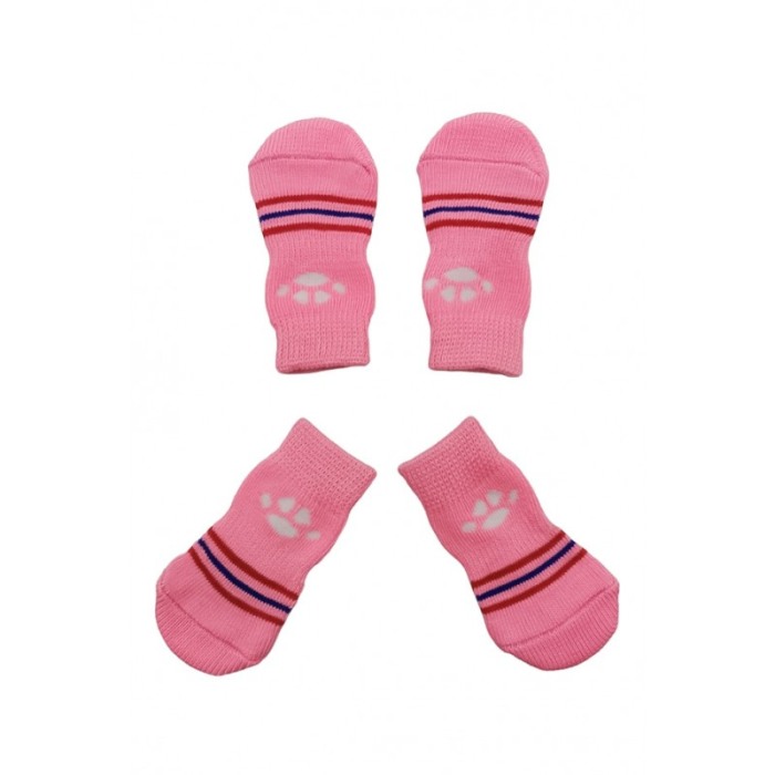 Set 4 Sosete pentru animalele de companie de talie mica, 35 mm, cu talpa anti alunecare, design creativ, roz, Doty [4]
