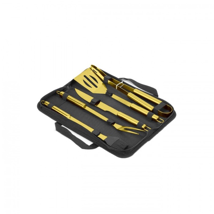 Set 5 ustensile pentru gratar Luxury Gold BBQ, materiale de calitate, geanta depozitare inclusa, auriu [6]