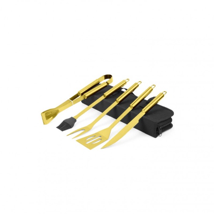 Set 5 ustensile pentru gratar Luxury Gold BBQ, materiale de calitate, geanta depozitare inclusa, auriu [3]