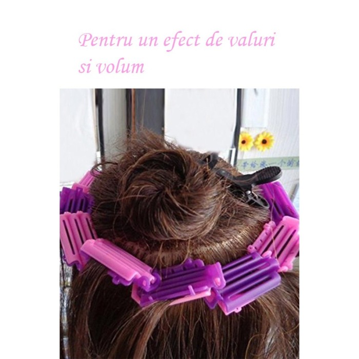 Set 6 bucati Bigudiuri WavyHair, usor de utilizat, pentru volum la radacina si stilizare, roz, 6x3 cm, Doty® [4]