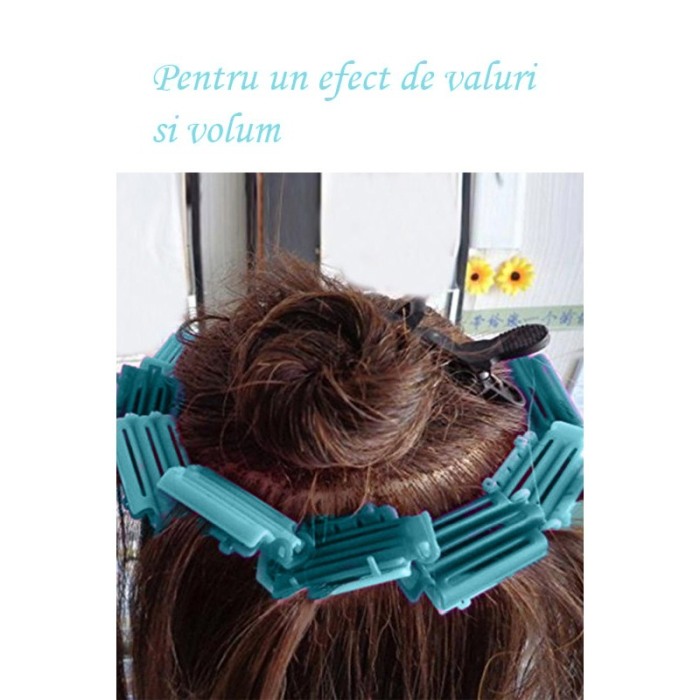 Set 6 bucati Bigudiuri WavyHair, usor de utilizat, pentru volum la radacina si stilizare, turcoaz, 6x3 cm, Doty® [3]