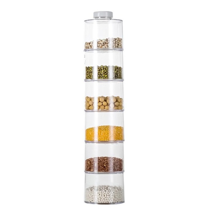 Set 6 recipiente condimente Magic Spice Jar,transparente, suport rotativ 8 cm , alb [1]