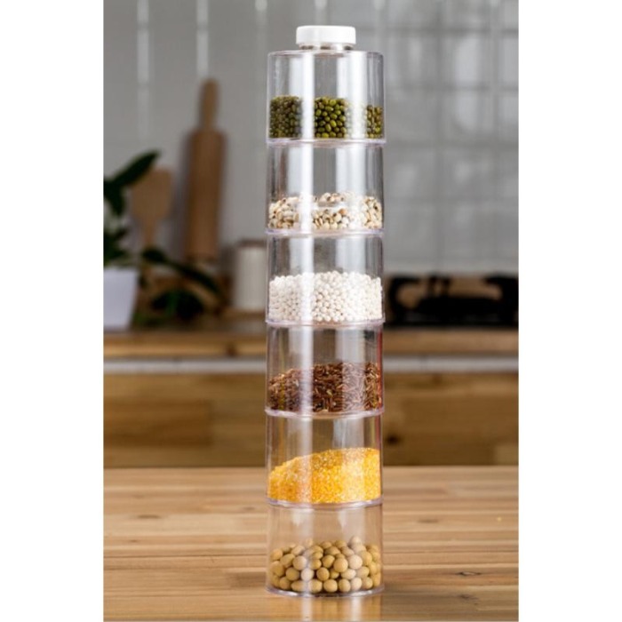 Set 6 recipiente condimente Magic Spice Jar,transparente, suport rotativ 8 cm , alb [2]