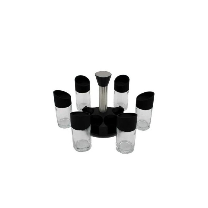 Set 6 recipiente condimente Nero Spice Jar, practice, suport rotativ, usor de organizat, 12 cm , negru [5]