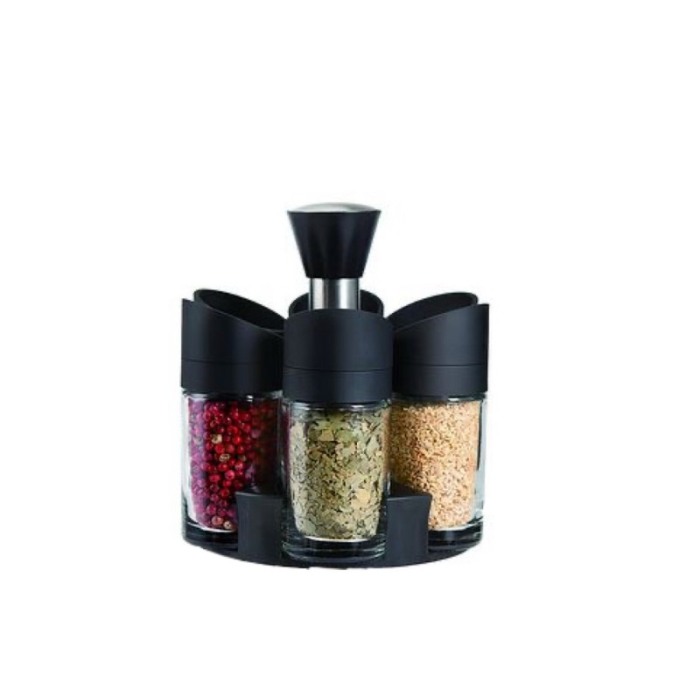 Set 6 recipiente condimente Nero Spice Jar, practice, suport rotativ, usor de organizat, 12 cm , negru [1]