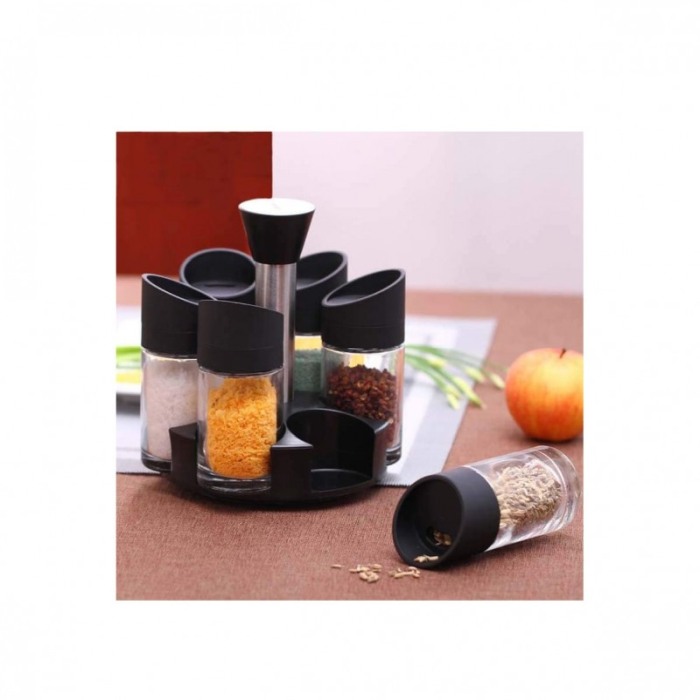 Set 6 recipiente condimente Nero Spice Jar, practice, suport rotativ, usor de organizat, 12 cm , negru [4]