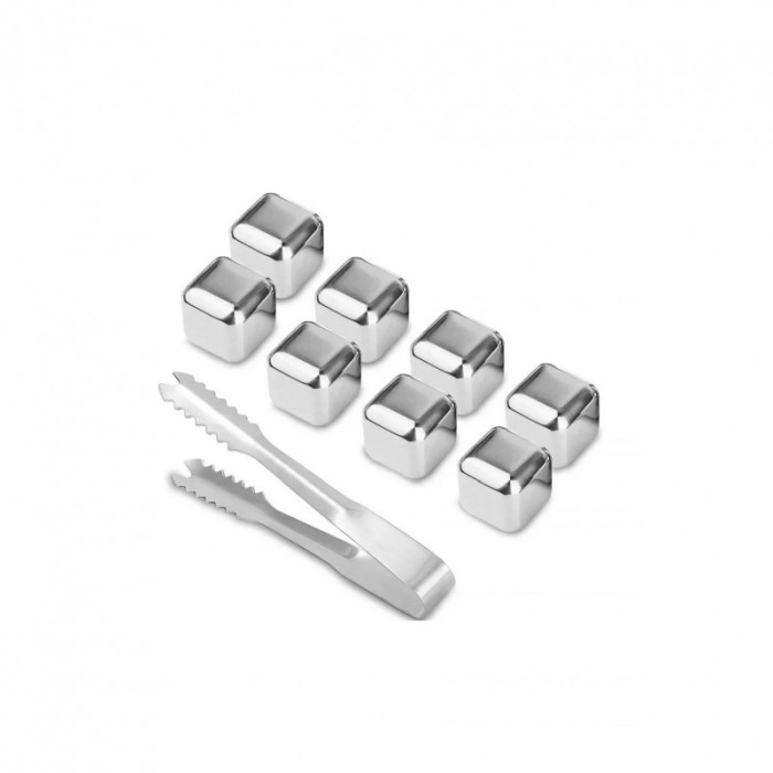 Set 8 cuburi patrate de racire bauturi InstantCold, din otel inoxidabil, refrigerabile, clema inclusa, reutilizabile [1]