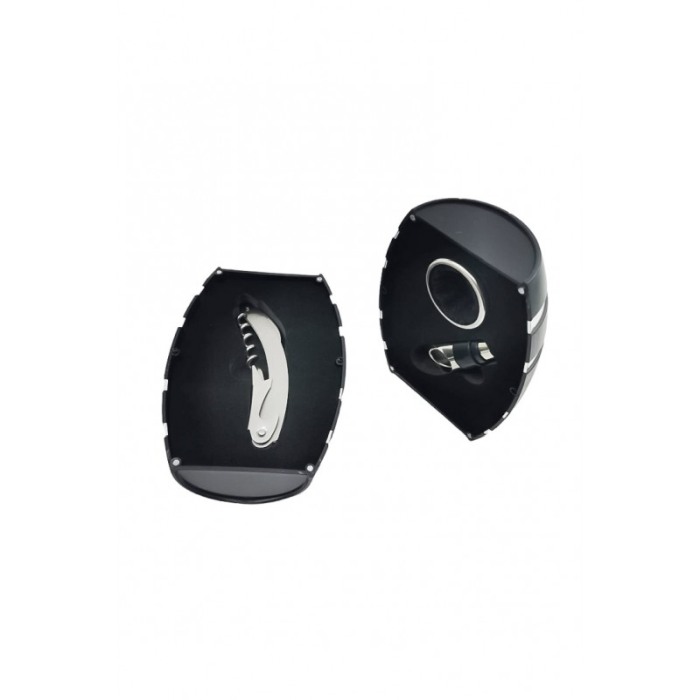 Set accesorii pentru vin Barrel, toc forma butoi, 3 piese, contine tirbuson, dop si inel, inox, negru, Doty®️ [2]
