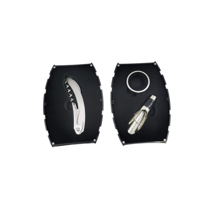 Set accesorii pentru vin Barrel, toc forma butoi, 3 piese, contine tirbuson, dop si inel, inox, negru, Doty®️ [5]
