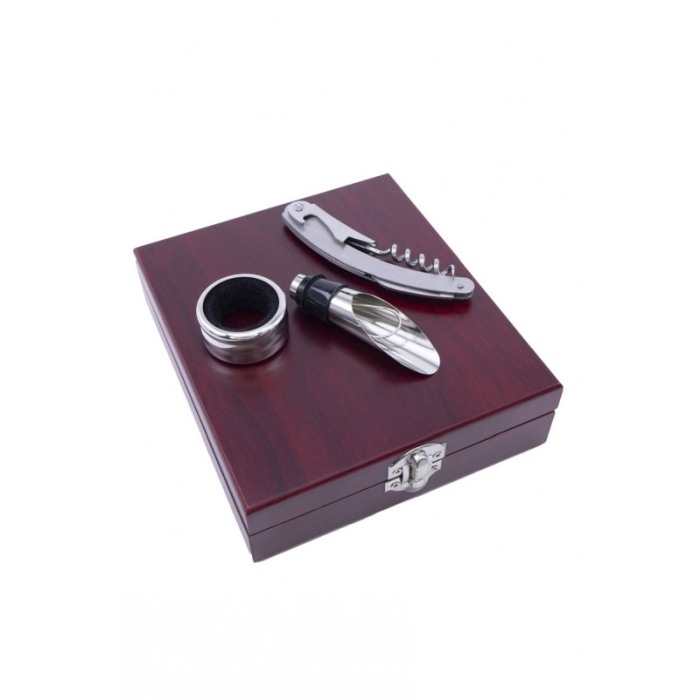 Set accesorii pentru vin in cutie de lemn Moon Drops, 3 piese, inox, rosu,17 x 15 cm, Doty® [3]