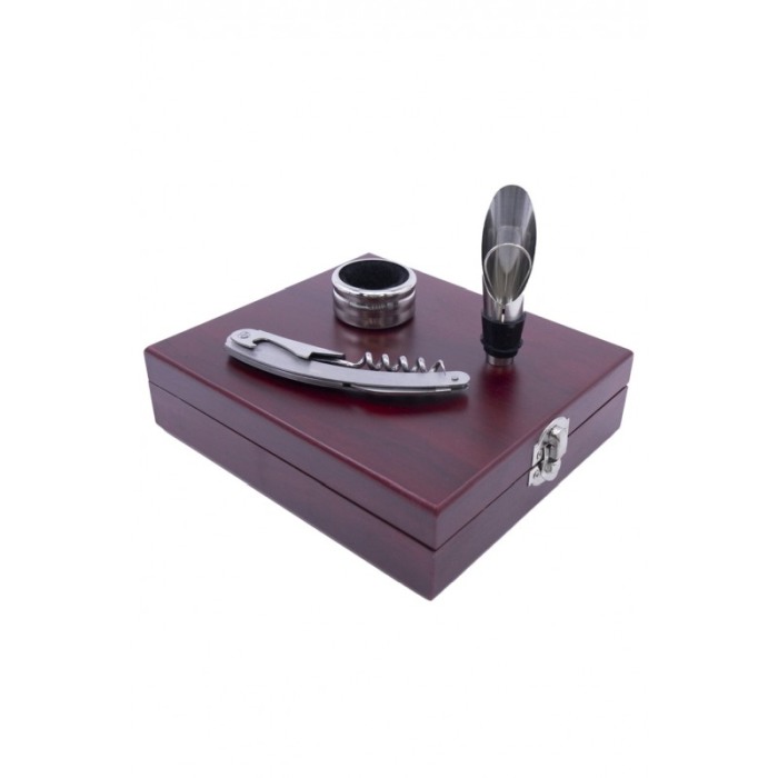 Set accesorii pentru vin in cutie de lemn Moon Drops, 3 piese, inox, rosu,17 x 15 cm, Doty® [4]