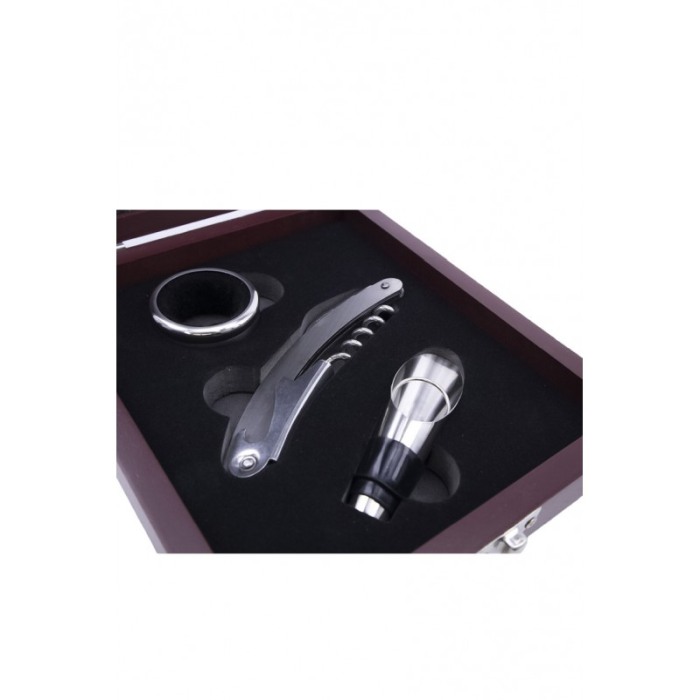 Set accesorii pentru vin in cutie de lemn Moon Drops, 3 piese, inox, rosu,17 x 15 cm, Doty® [5]