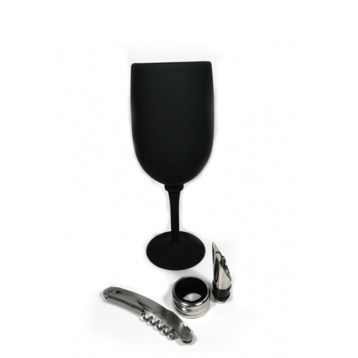 Set accesorii pentru vin,toc forma pahar, 3 piese, tirbuson/desfacator/briceag, inel, picurator, inox,doty [5]