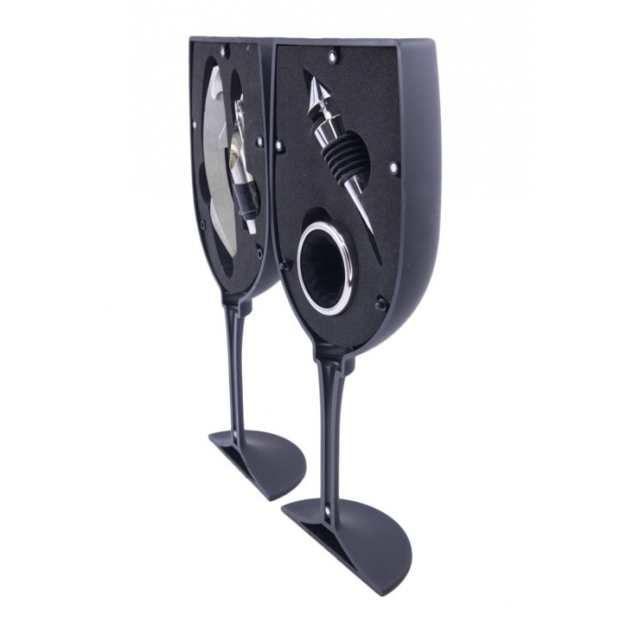 Set accesorii pentru vin,toc forma pahar, 4 piese, contine tirbuson, antipicurator,dop si inel, , inox,doty [5]