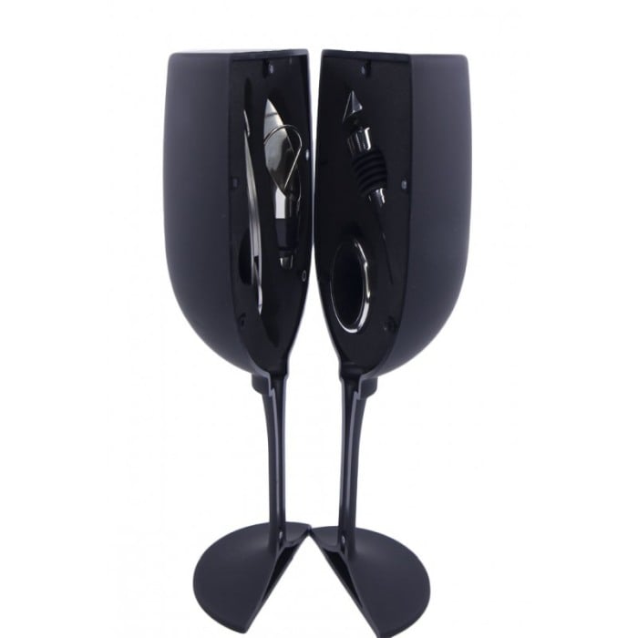 Set accesorii pentru vin,toc forma pahar, 4 piese, contine tirbuson, antipicurator,dop si inel, , inox,doty [2]