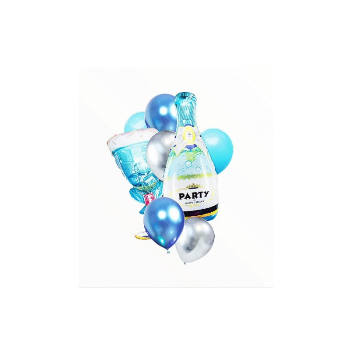 Set aranjament 8 baloane PartyTime Doty®, din folie de aluminiu, dimensiuni diferite, design creativ, albastru [1]