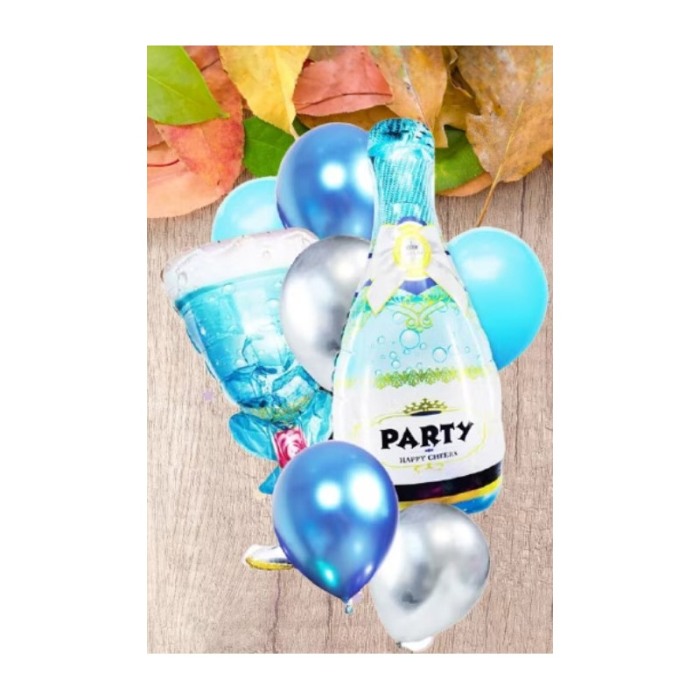 Set aranjament 8 baloane PartyTime Doty®, din folie de aluminiu, dimensiuni diferite, design creativ, albastru [2]