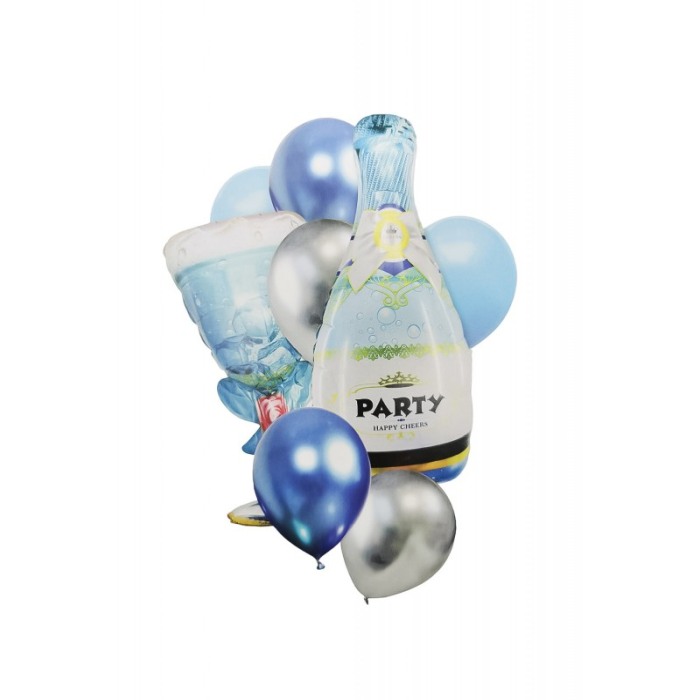 Set aranjament 8 baloane PartyTime Doty®, din folie de aluminiu, dimensiuni diferite, design creativ, albastru [4]