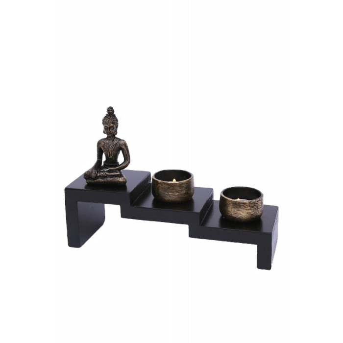 Set aromaterapie Buddha Wood Light, accesorii incluse, statueta, accente aurii, 24 cm, negru cu accente aurii, Doty® [2]
