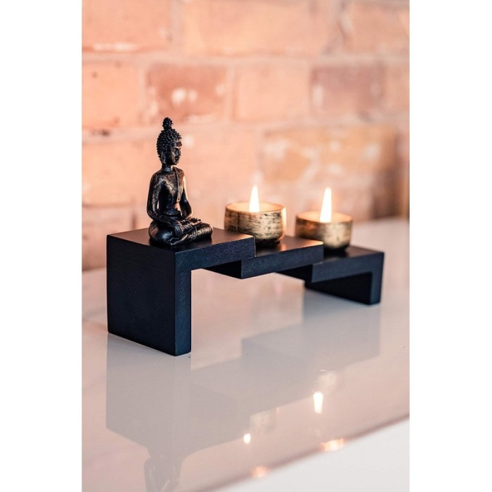 Set aromaterapie Buddha Wood Light, accesorii incluse, statueta, accente aurii, 24 cm, negru cu accente aurii, Doty® [1]