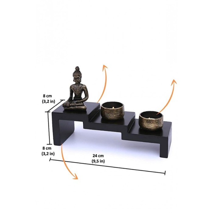 Set aromaterapie Buddha Wood Light, accesorii incluse, statueta, accente aurii, 24 cm, negru cu accente aurii, Doty® [3]