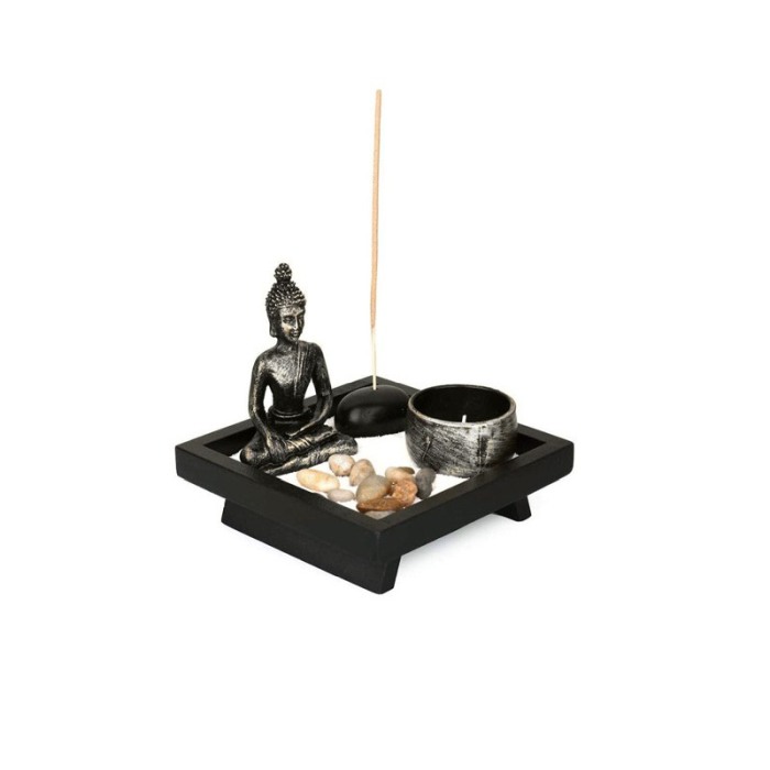 Set aromaterapie ZenLight, accesorii incluse, mini statueta, 12 cm, accente argintii, negru [5]
