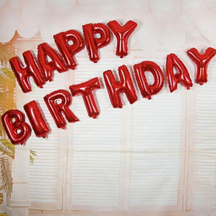 Set baloane rosii Happy Birthday ,din folie de milar , panglica, dimensiune litera 40 cm, doty [3]