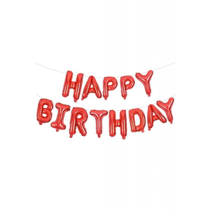 Set baloane rosii Happy Birthday ,din folie de milar , panglica, dimensiune litera 40 cm, doty [1]