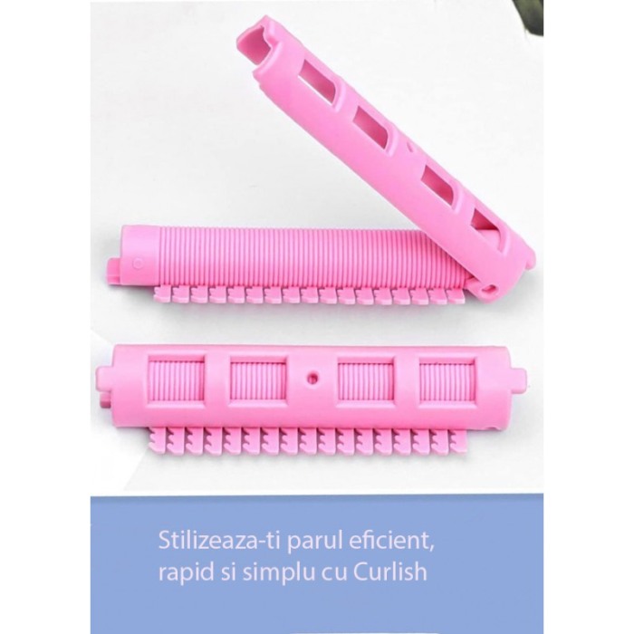 Set Bigudiuri Curlish, 4 bucati, usor de utilizat, pentru volum la radacina si stilizare, roz, 15x4 cm, Doty® [3]