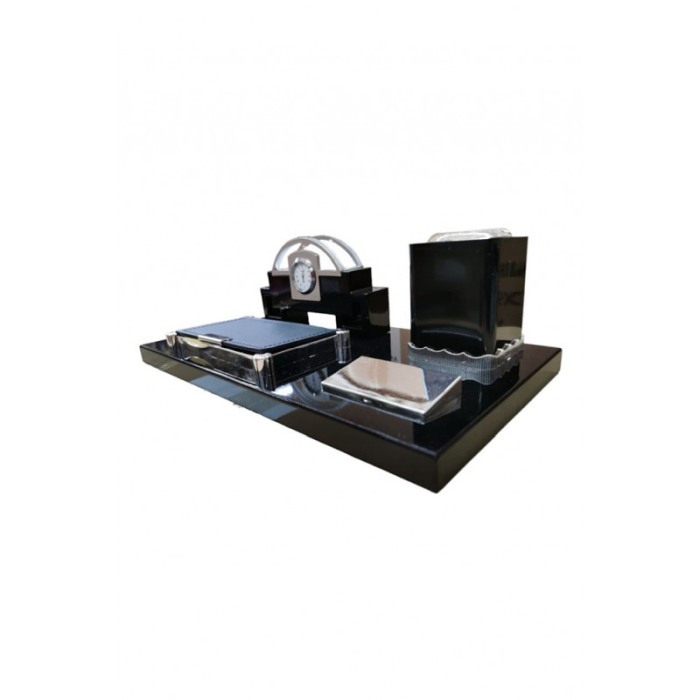 Set birou Classic Desk Set, ceas, suporturi, lemn maro inchis, Doty [4]