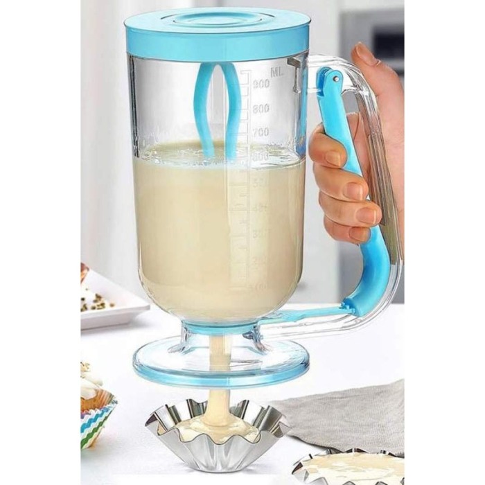 Set Blender manual pentru clatite si prajituri 2 in 1 Turquoise Batter, distribuitor aluat, cana gradata, turcoaz [5]