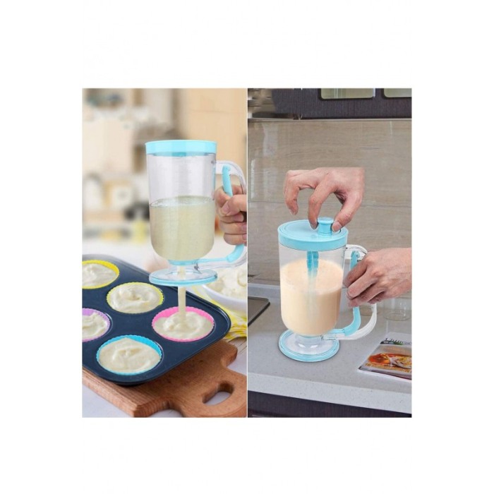Set Blender manual pentru clatite si prajituri 2 in 1 Turquoise Batter, distribuitor aluat, cana gradata, turcoaz [3]