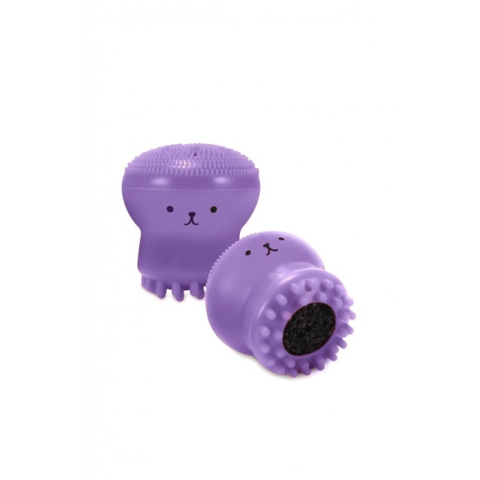 Set Bonita cu buretel cosmetic in forma de para si dispozitiv de curatare faciala, din silicon, mov/albastru [4]